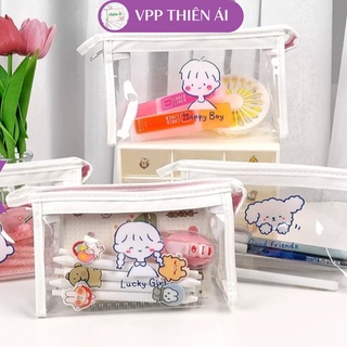 Túi đựng bút - mỹ phẩm trong suốt họa tiết hoạt hình đáng yêu