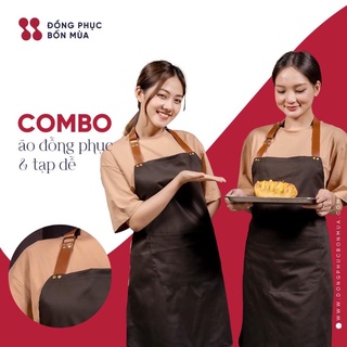 Tạp dề quán café, phục vụ nhà hàng, pha chế - Chất liệu kaki phối dây da, đính khuy đồng - Phong cách sang trọng