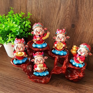 Bộ 05 tượng chibi Thần Tài 7.5cm kèm đế ngang 5 ô