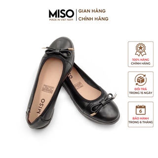 Giày búp bê nữ mũi tròn basic da thật êm chân đế thể thao siêu nhẹ phối nơ Miso M005