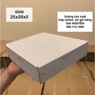Set 50 hộp carton nắp gài, nắp cài 25x20x5 MÀU TRẮNG dùng đóng gói áo thun, quần áo brand, sách truyện, đồ handmade