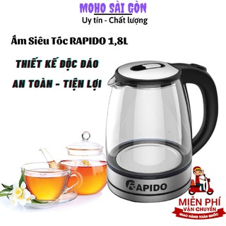 Ấm Đun Nước Siêu Tốc RAPIDO RK1818 Dung Tích1,8L Bình Thủy Tinh Trong Suốt Có Đèn Led