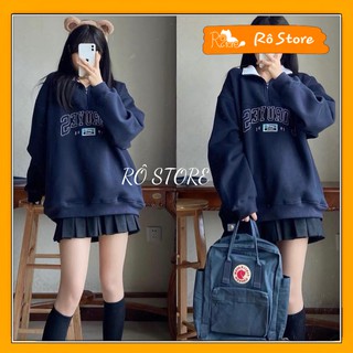 Áo Nỉ Sweater Nữ Form Rộng Tay Bồng Unisex, Áo Nỉ Cổ Cao Polo Chất Nỉ Ngoại In Chữ Siêu Đẹp Rostore SW13