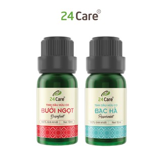 Combo 2 chai Tinh dầu 24Care Bạc Hà, Bưởi Ngọt - (10ml/chai)