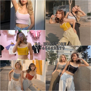 ÁO CROPTOP HAI DÂY VIỀN SỌC LEN TĂM BASIC 6 MÀU