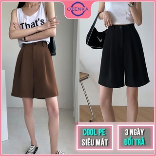 Quần ngố nữ cạp cao ống rộng OZENKA , quần sooc đùi nữ chất tuyết Hàn dày màu đen nâu rẻ đẹp mặc đi học đi chơi