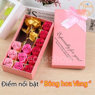 Hộp quà 12 bông hồng sáp và hoa mạ vàng - Quà tặng ngày valentine 14/2 - lễ quốc tế phụ nữ 8/3 - Quà sinh nhật