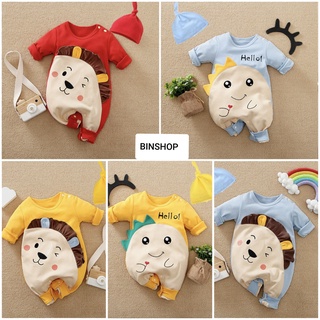 Body Dài tay cho Bé Trai Bé Gái mẫu quần áo trẻ em hình thú kèm mũ chất Cotton xịn mịn từ 3-12kg
