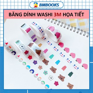 Washi tape cute dạng họa tiết dài 3m trang trí sổ tay, Bullet Journals dễ thương nhiều phân loại BMBooks