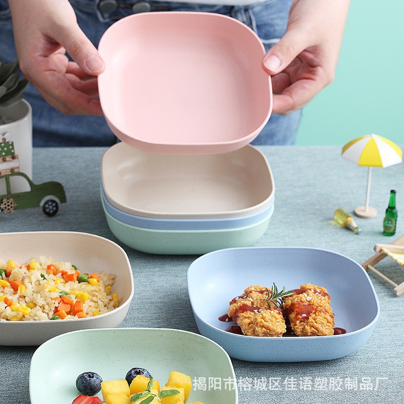 Set 8 Đĩa Lúa Mạch Vuông (4 Đĩa Sâu, 4 Đĩa Nông)