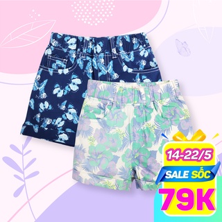 Quần Short KAKI Cho Bé Gái MissMeow Tới Size Đại. Quần Short Kaki Hoa BG Gấp Gấu 7-11