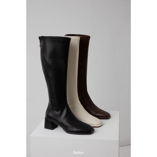 Boot đùi cao da mềm, mũi vuông, đường chỉ dọc giữa, đế vuông trụ cao 6cm, khóa sau - better - 251021001