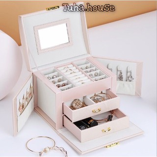 Hộp đựng trang sức cao cấp bọc da PU 3 tầng có khóa, hộp nữ trang cao cấp T11