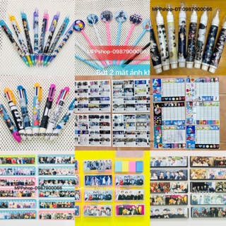 BTS đồ dùng học tập 9 món:1bút chì,1 bút xoá,1buts nước,1 bút 6 ngòi,1 nhãn vở,1 thời khoá biểu,1 thước,1 tẩy,1 ngòi chì