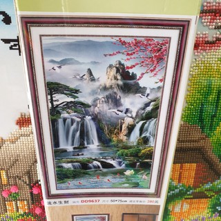 Tranh Đính Đá PHONG CẢNH NON NƯỚC HỮU TÌNH (ĐÁ AB CAO CẤP). Kích Thước: 75cm x 50cm