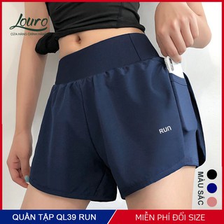 Quần tập gym nữ 2 lớp có túi Louro, kiểu quần short nữ tập yoga, zumba, thông thoáng, chất liệu co giãn - QL39RUN