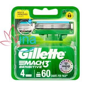 Hộp 4 Lưỡi Dao Cạo Gillette Mach 3 Sensitive MẪU MỚI