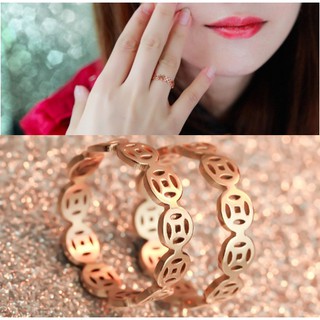 Sỉ NHẪN TITAN KIM TIỀN MAY MẮN MÀU HỒNG TC055 siêu đẹp, bền màu - tặng hộp