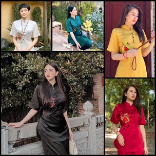 Mẫu Áo Lam Đi Chùa Thêu Hoa, Đủ Size
