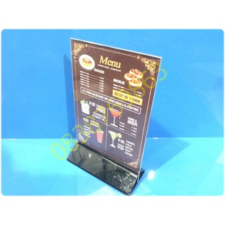 Menu mica để bàn đế tam giác a5