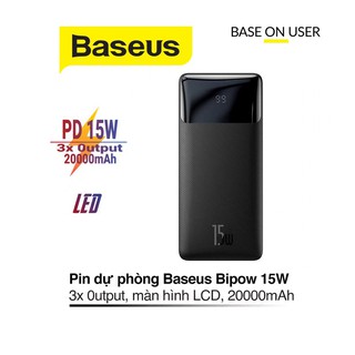 Pin sạc dự phòng 15W Baseus Bipow Digital pin 20000mAh màn hình LCD 3 Output
