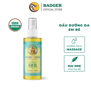 Dầu massage dưỡng ẩm hữu cơ cho em bé Badger Baby Oil Organic giúp da mềm mượt an toàn cho trẻ sơ sinh 118ml