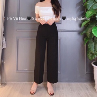 Quần ống suông nữ,quần culottes nữ cạp cao khóa sườn co giãn