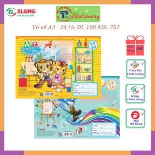 Vở vẽ A3 KLONG gáy dán keo xé dán 24 tờ định lượng 100/84 MS 701