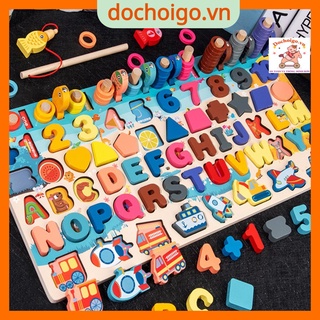 Đồ chơi bộ bảng số và chữ cái thông minh, trò chơi câu cá và ghép số học bằng gỗ dochoigo.vn