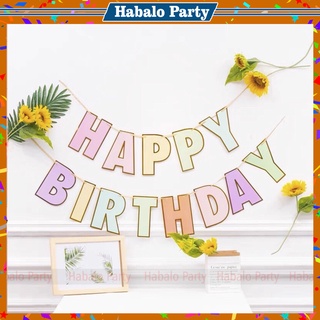 Dây Happy Birthday Cầu Vòng Pastel Viền Ép Kim Trang Trí Sinh Nhật