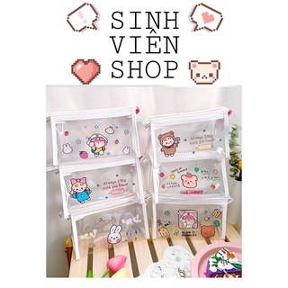 Bóp viền trắng lớn Zanmoo hình thang đựng bút viết, dụng cụ trang điểm, mỹ phẩm, dụng cụ học tập