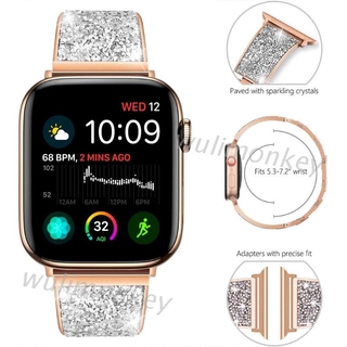 Dây Đeo Thay Thế Chất Liệu Kim Loại Đính Đá Lấp Lánh Cho Apple Watch