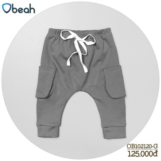 Quần jogger Obeah túi hộp nỉ bông màu Ghi Fullsize 59 đến 90 cho bé trai từ 3 đến 24 tháng