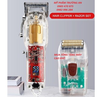 TẶNG KÈM MÁY CẠO KHÔ  )Tông Đơ Cắt Tóc Cao Cấp Vỏ Trong Suốt - Kèm Máy Cạo Khô SITTIK JM-100AT Pin 1800mAh