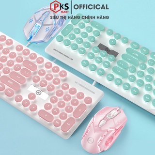 Combo Bàn Phím Và Chuột Giả Cơ YINOIAO V8 Nút Tròn Đèn LED Xuyên Chữ Có 3 Màu Xanh, Hồng, Đen Bảo hành 12 Tháng