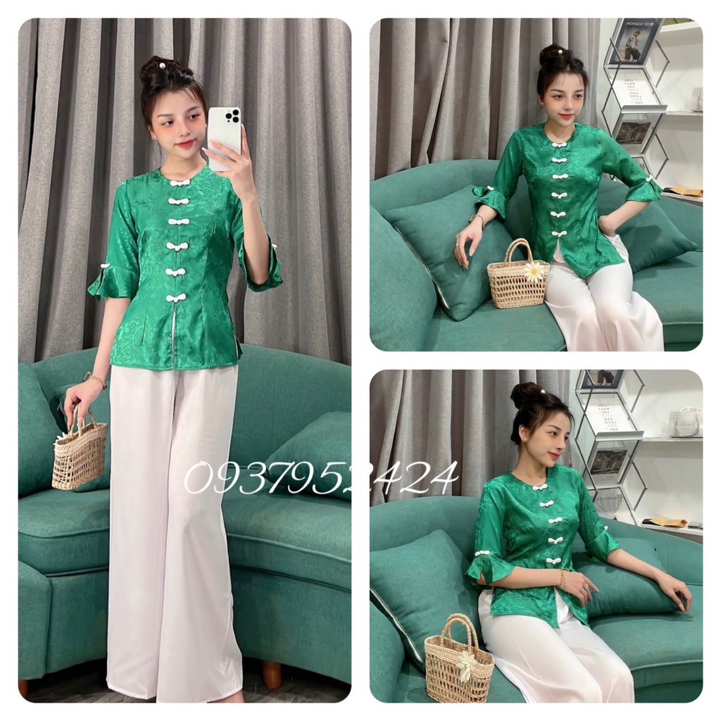 ÁO BÀ BA LỤA GẤM TAY XÒE