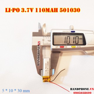 Pin Li-Po 3.7V 110mAh 501030 (Lithium Polyme)cho tai nghe Bluetooth,Định vị GPS,Camera hành trình,cân điện tử,máy ghi âm