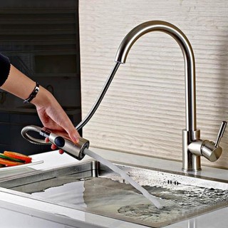 Vòi rửa chén, bát dây kéo rút inox 304 + tặng cặp dây cấp nước nóng lạnh