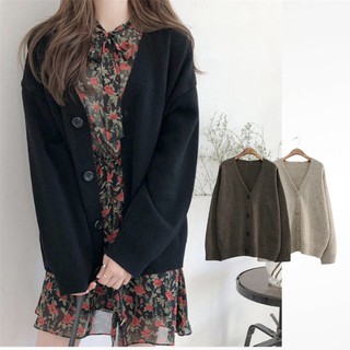 Áo Khoác Cardigan Dài Tay Dáng rộng Dễ Thương Màu Trơn/ Áo Len Dài Tay