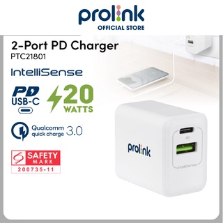 Củ sạc nhanh 20W PROLiNK PTC21801 có 2 cổng USB-A &amp; USB-C dành cho iPhone, iPad, Samsung, Xiaomi