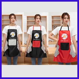 Tạp dề hoa cúc chống thấm nước đính kèm khăn lau tiện lợi KT: 70x60cm (ảnh thật)