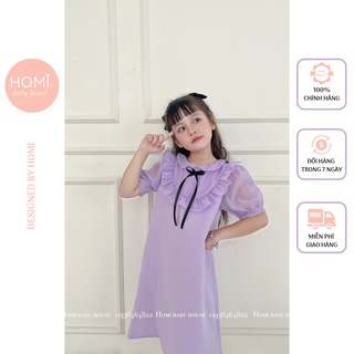 Váy công chúa cho bé gái tay bồng chữ A nơ đen màu tím HOMI BABY HOUSE đầm công chúa màu tím cho bé dự tiệc dạo phố