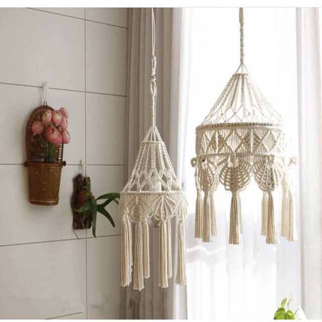 Khung Đèn trần treo Macrame phong cách trang trí Boho - Tặng kèm móc S