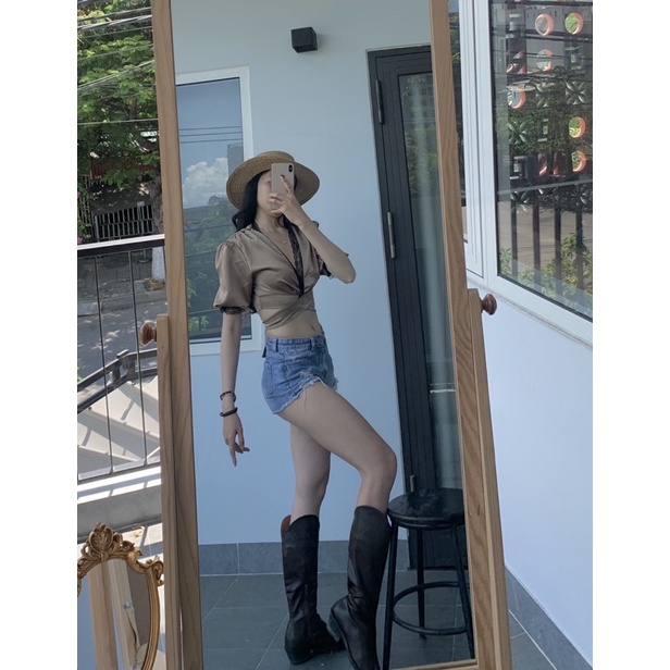 Áo lụa may tay cột eo