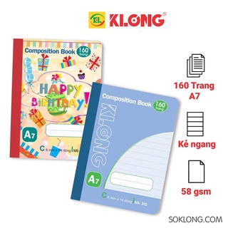 Sổ may dán gáy A7 160 trang kẻ ngang bỏ túi tiện lợi, vở Klong MS302