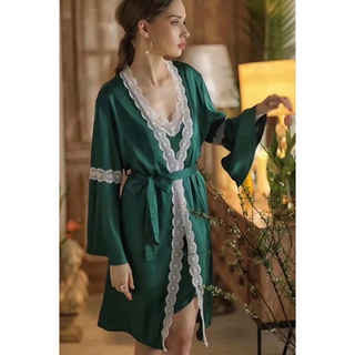[Cao Cấp] Set Choàng + Đầm Phi Lụa Satin Ít Nhăn Viền Ren Tròn Chất Liệu Mềm Mại Mát