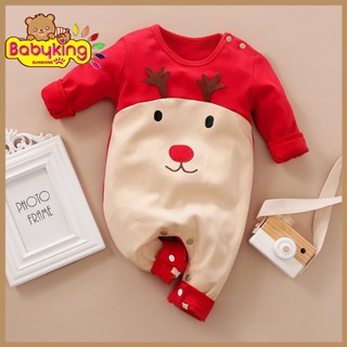 BodySuit giáng sinh noel cho bé ,áo liền quần dễ thương dài tay kiểu nai đỏ cho bé (2061),cotton 100%, Aiueo Nhật.