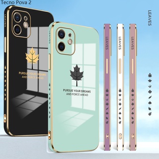 Tecno Pova 3 2 Neo Spark Camon 18 5 6 7 7T 8C Pro Air Go 2020 For Phone Case Soft Casing Silicone Maple Leaf Electroplating Full Cover Shockproof TPU Cases