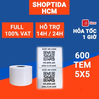 Tem in nhiệt Shoptida loại 600 tem 50*50mm in minicode, qr code, lời cảm ơn, sử dụng cho máy in nhiệt Shoptida SP46
