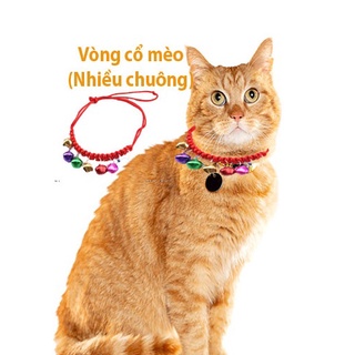Vòng cổ mèo loại nhiều chuông - Dây đỏ 8 chuông nhiều màu đáng yêu